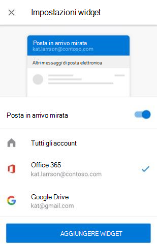 Aggiunta del widget Posta elettronica in Android