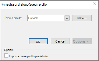 Accettare l'impostazione predefinita di Outlook nella finestra di dialogo Scegli profilo