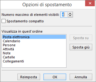 Barra di accesso rapido - Finestra di dialogo Opzioni di spostamento