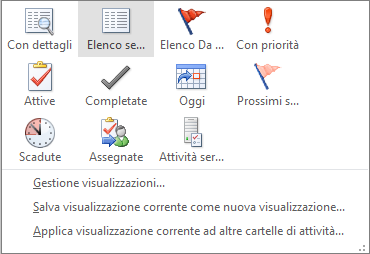 Opzioni di visualizzazione corrente per le attività