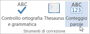 Fare clic su Word Conteggio nella scheda Revisione