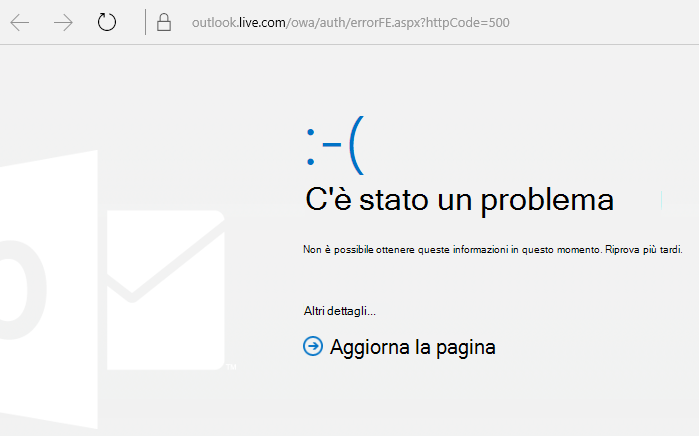 Outlook.com Si è verificato un problema con il codice di errore 500