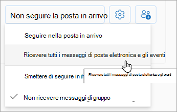 Nell'elenco a discesa selezionare Ricevi tutti i messaggi di posta elettronica e gli eventi