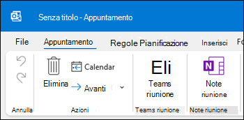 Screenshot delle note della riunione di Outlook.