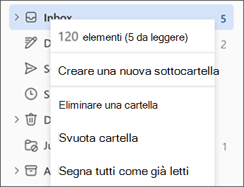 Screenshot che mostra il menu quando si fa clic con il pulsante destro del mouse su una cartella