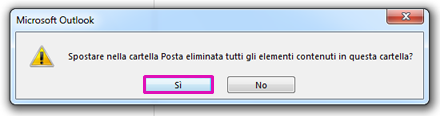 Fare clic su Sì per confermare l'eliminazione definitiva degli elementi contenuti nella cartella.