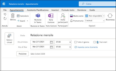 Nuovo appuntamento di Outlook