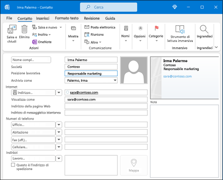 Nuovo contatto di Outlook