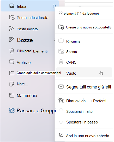 Selezionare Altro (rappresentato da tre puntini) per accedere all'opzione Vuoto.