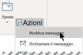 Screenshot che mostra le azioni selezionate e la selezione di Modifica messaggio.