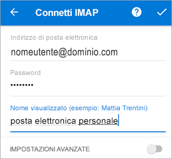Immettere la password e le impostazioni server necessarie.