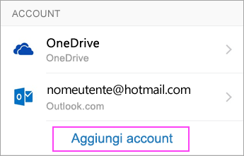 Toccare Aggiungi account