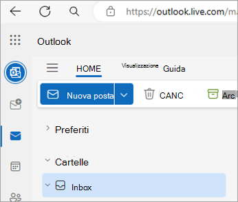 Screenshot che mostra Outlook.com home page