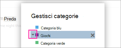 Screenshot della freccia accanto a una categoria