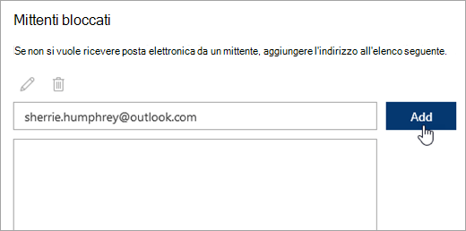 Uno screenshot della casella dei mittenti bloccati
