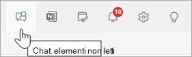 Screenshot dell'intestazione di Outlook con la chat di Teams selezionata