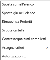 Screenshot che mostra il menu contestuale o di scelta rapida visualizzato quando si fa clic con il pulsante destro del mouse sulla cartella Posta in arrivo.