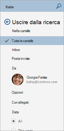 Screenshot del riquadro di spostamento dei risultati della ricerca.