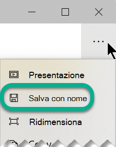 Sulla barra degli strumenti, seleziona i puntini di sospensione per aprire il menu Vedi altro, quindi seleziona Salva con nome.