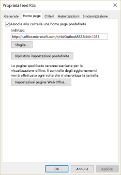 Deselezionare l'opzione Associa alla cartella una home page predefinita
