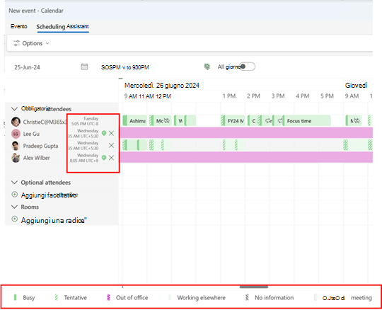 Screenshot che mostra la pianificazione assistente nel nuovo Outlook per trovare l'orario per le riunioni