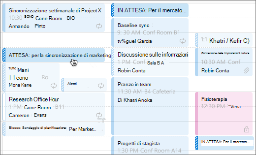 Calendar che mostra i blocchi per un sondaggio di pianificazione