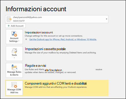 Screenshot che mostra il pulsante Risposte automatiche, usare le regole per inviare un messaggio Fuori sede.