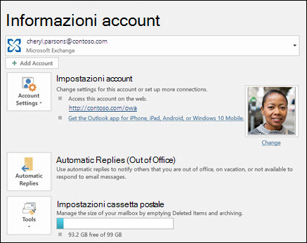Screenshot che mostra il pulsante Risposte automatiche