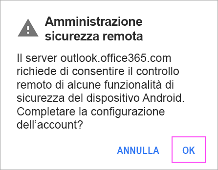 Fare clic su Ok per qualsiasi richiesta visualizzata.