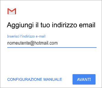 Aggiungere l'indirizzo di posta elettronica
