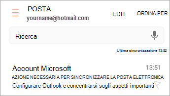 Aprire il messaggio di posta elettronica Azione richiesta
