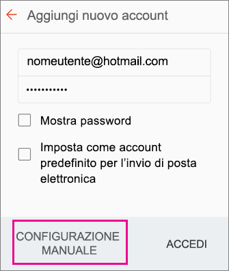Scegliere Configurazione manuale