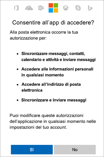Toccare Sì per accettare le autorizzazioni