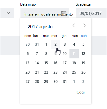 Impostare i campi data nei dettagli delle attività