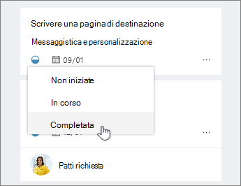 Fai clic sull'icona di avanzamento e modifica lo stato