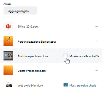 Evidenziare un allegato e fare clic su Mostra sulla scheda