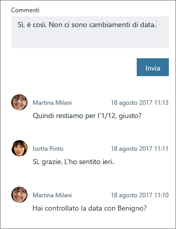 Aggiunta di un nuovo commento a un'attività