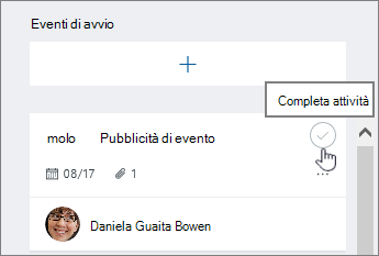 Fare clic sul segno di spunta per completare un'attività