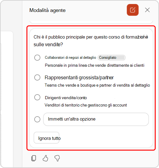 Chiarire le domande nella chat in modalità agente