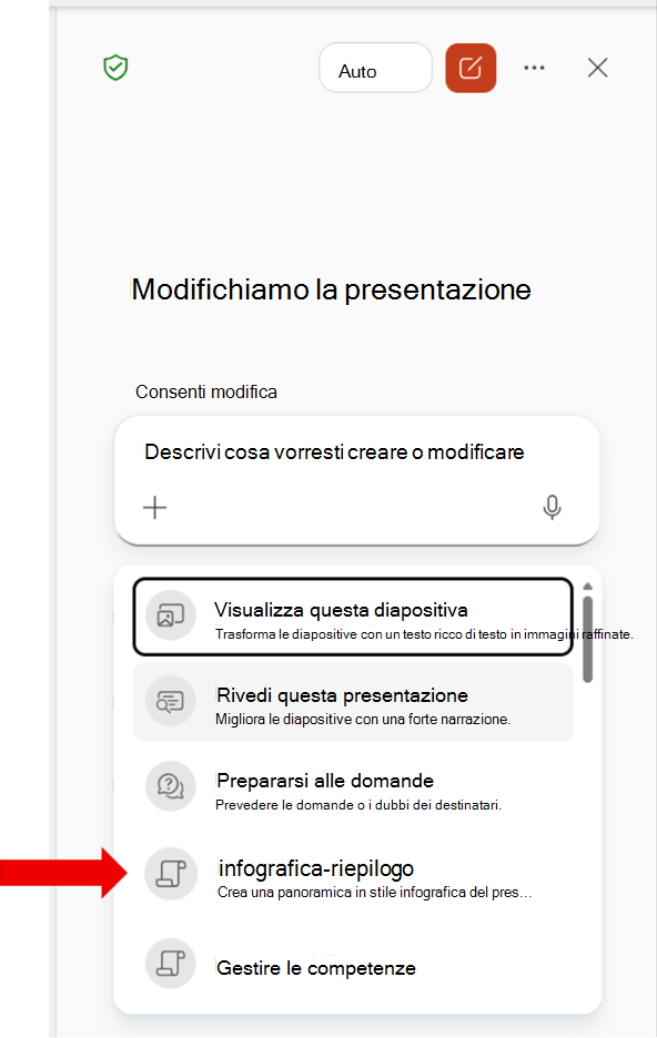 Screenshot che mostra una competenza di organizzazione personalizzata nell'elenco Scegli competenze.