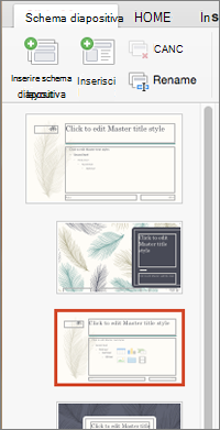 Riquadro di anteprima con i layout durante la modifica dello schema diapositiva