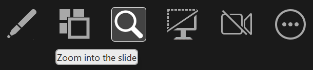 Screenshot che mostra come usare lo strumento ingrandimento per ingrandire una diapositiva.