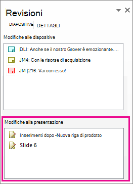Modifiche alla presentazione