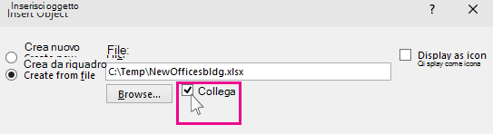 choosing link for inserting a file into powerpoint