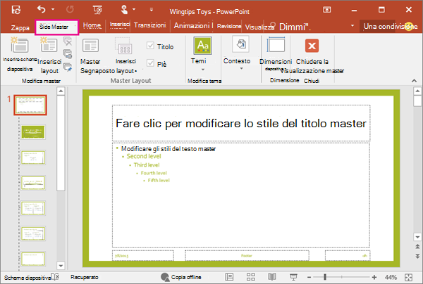 Mostra il layout delle diapositive nella visualizzazione schema diapositiva di PowerPoint