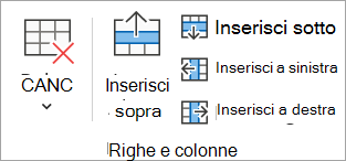 Opzioni nel gruppo Righe & colonne