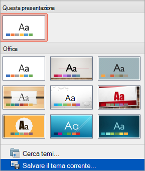 Opzione Salva tema corrente del menu Altro