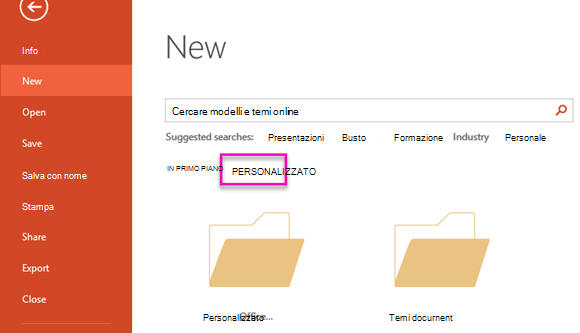Nella pagina Nuovo file selezionare Personalizzato per accedere al modello creato.