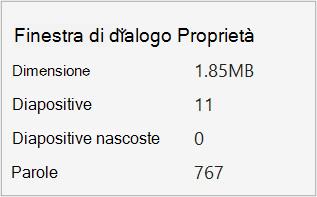 Screenshot della proprietà Conteggio parole in PowerPoint
