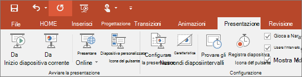 Mostra la scheda Presentazione sulla barra multifunzione di PowerPoint